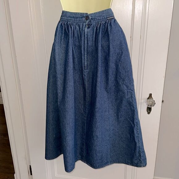 Vintage 80s Sasson Classic Blue Denim Full Midi Skirt - Picture 4 of 8